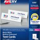 Avery Printable Tent Cards with Sure Feed Technology, 2-1/2" x 8-1/2", Matte White with Embossed Border, 100 Blank Place Cards for Laser and Inkjet Printers (5305)