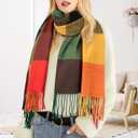 Womens Scarf Winter Blanket Large Scarves Thick Soft Warm Plaid Chunky Scarfs (E-mix Yellow Green)