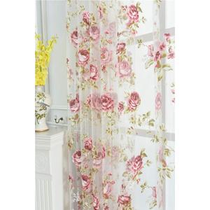 Rod Pocket Top Rose Floral Sheer Voile Curtain, Pink Flower Tulle Transparent Window Treatment for Living Room Bedroom Glass Door, 54 by 96 Inch Each, 1 Set of 2 Panels