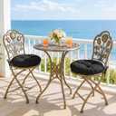 idee-home Outdoor Bistro Chair Cushions, 18”x18”x 6” Thick Outdoor Round Seat Cushions Set of 2 Tufted with Ties, Waterproof Round Patio Furniture Pads for Garden, Black