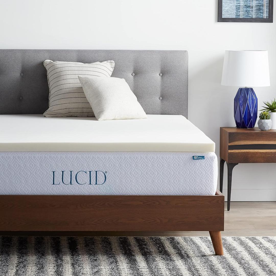 LUCID 2 Inch Traditional Foam Mattress Topper Ventilated & Breathable Conforming Support Full size