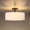 3 Light 15" Semi-Flush Mount Ceiling Light Fixture Off White Fabric Drum Shade Dark Grey Finish for Bedroom, Dining Room, Corridor, Living Room
