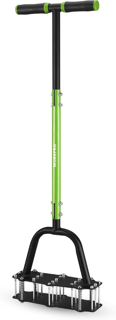 WORKPRO 38 Lawn Aerator Tool with 17 Spikes, Manual Lawn Aerators with Dual-Layer Design, Ergonomic T-Handle, Heavy Duty Manual Grass Aerator for Lawn Aeration, Soil Loosening, and Yard Care