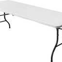 8ft Folding Table, Portable Heavy Duty Plastic Fold-in-Half Utility Table for Indoor/Outdoor Use, Dining, Camping, Picnic, Party, White