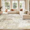 Srugn Washable Rugs 8x10 Area Rugs for Living Room,Ultra Soft Faux Wool Retro Rugs for Bedroom,Dining Room,Non Slip&Non-Shedding Low Pile Vintage Print Rug Indoor Large Carpets for Home Office Decor (Beige-ivory-cream-brown-camel)