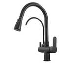 MENATT Commercial 3 in 1 High Arc Water Filter Purifier Kitchen Faucets, Dual Handle Pull Out Kitchen Sink Faucet Matte Black