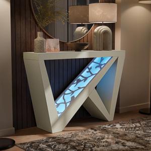Homes: Inside + Out Naomi Modern Decorative Accent LED Console Table with W-Shaped Legs and Remote, Wood Entryway Furniture for Living Room, Hallway, Entrance, Small Spaces, Black