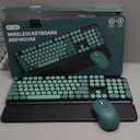 Wireless Keyboard and Mouse Combo, Round Keycaps, Full-Size Retro Typewriter Keyboard with Magnetic Wrist Rest, Tilt Legs, 2.4GHz Cordless for Mac, Windows PC, Laptop, SABLUTE CK23, Black & Green