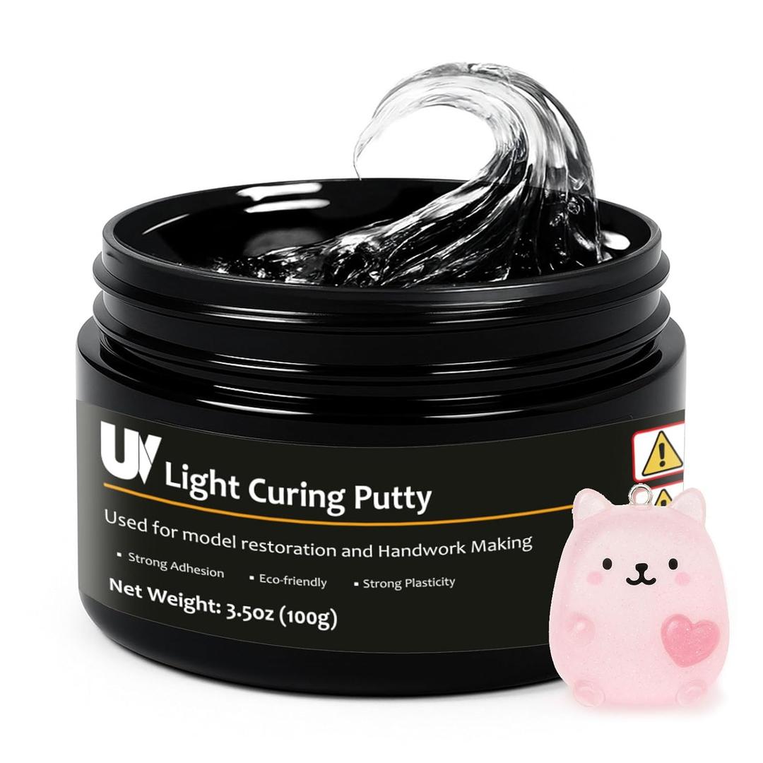 100g UV Light Curing Putty, Solid Resin, Multi Purpose Adhesive High Hardness Quick Curing, for 3D Crafts, Repair, Modeling UV Clay & Nail Art