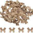 MECCANIXITY 30Pcs Mini Gingham Ribbon Bow 1.5" Checkered Fabric Satin Ribbon Bows for Craft DIY Hair Bow Sewing Wedding Birthday Party Brown and Light Yellow