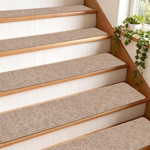 Extra Wide Non Slip Stair Treads for Wooden Steps 15 Pack 9" x36'' Extra Wide Carpet Runners with Reusable Adhesive, Step Pads for Dogs, Kids, Seniors, Machine Washable Geige