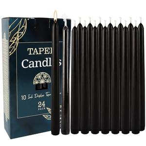 22 Pack Black Taper Candles, 7-8 Hours Burn Time, Unscented, Smokeless and Dripless, 10 Inch Dinner Candle Set for Household, Wedding, Party and Home Décor Candlesticks.