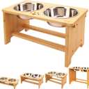 HTB Elevated Dog Bowls,Raised Dog Bowl Stand with 2 Stainless Steel Bowls,Elevated Raised Dog Bowls for Large Medium Small Sized Dogs (large-10"tall,48 Oz bowl, Bamboo)