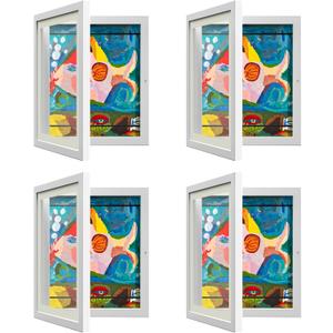 4 Pack Kids Art Frame, Kids Artwork Frames Changeable 8 x10.5 with Mat and 9 x12 Without Mat, White Front Opening Children Picture Storage Frame for Wall Holds 50Pcs Crafts, Drawing, Art Projects