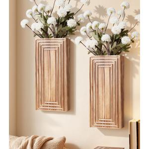 Wooden Wall Planter Vase,2 Pack Hanging Planter for Indoor Fake Plants Modern Boho Farmhouse Wall Art Decor for Home Indoor Kitchen Modern Farmhouse Bathroom Living Room Dining Room(Brown)