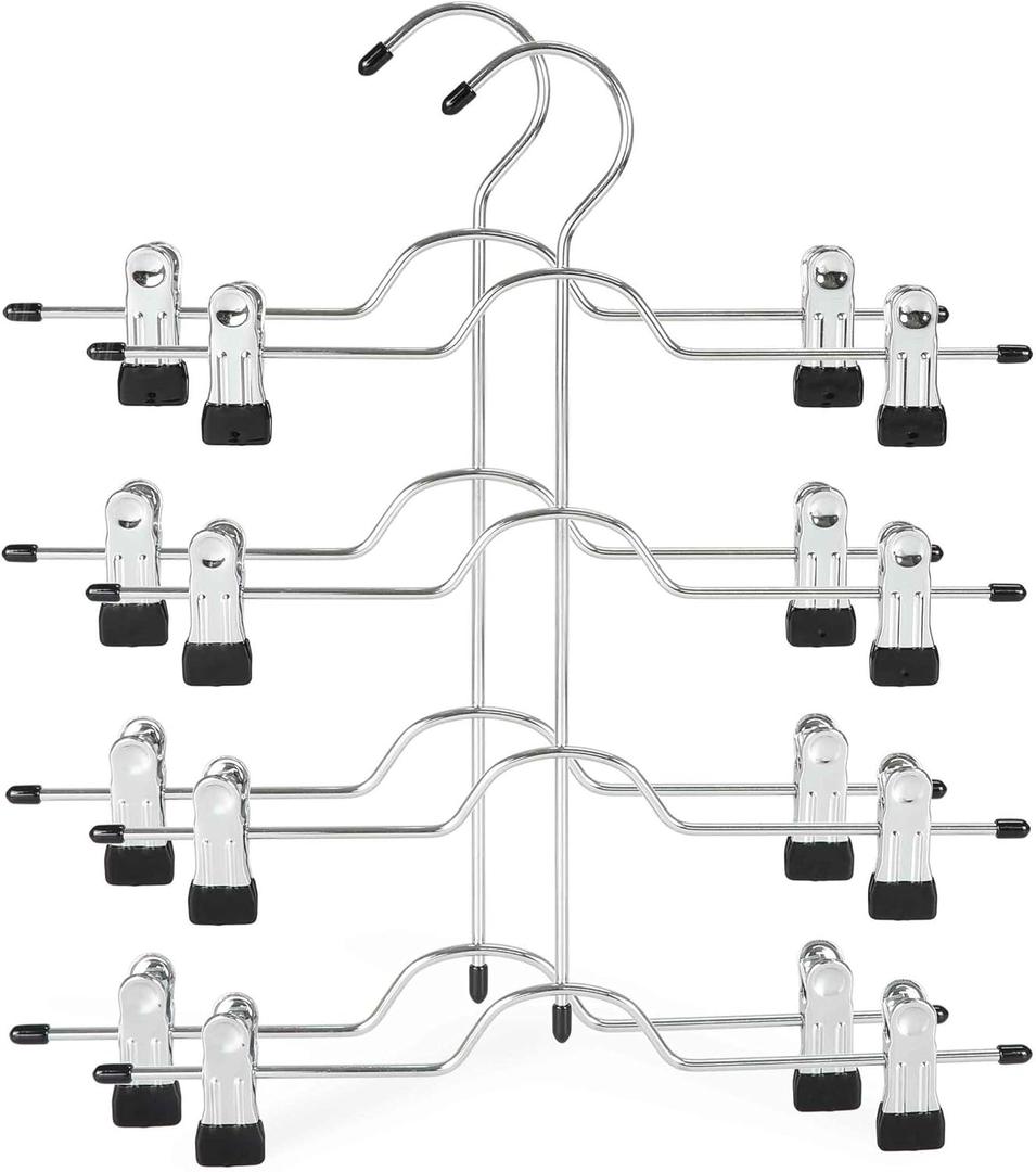 TOPIA HANGER 4 Tier Metal Skirt Hangers for Women, Pants Hanger Space Saving with Adjustable Clips, Gain 70% More Space, Non Slip Grip for Slacks, Trousers, Shorts, Jeans, Towels, Black, 2-Pack, CT20B