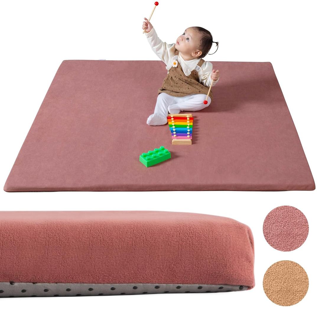 Primica Padded Play Mat for Baby - Large Soft Foam Mat for Floor with Plush Fabric - Safe, Comfortable & Durable Playmat for Babies & Toddlers - Easy to Clean (Rust)
