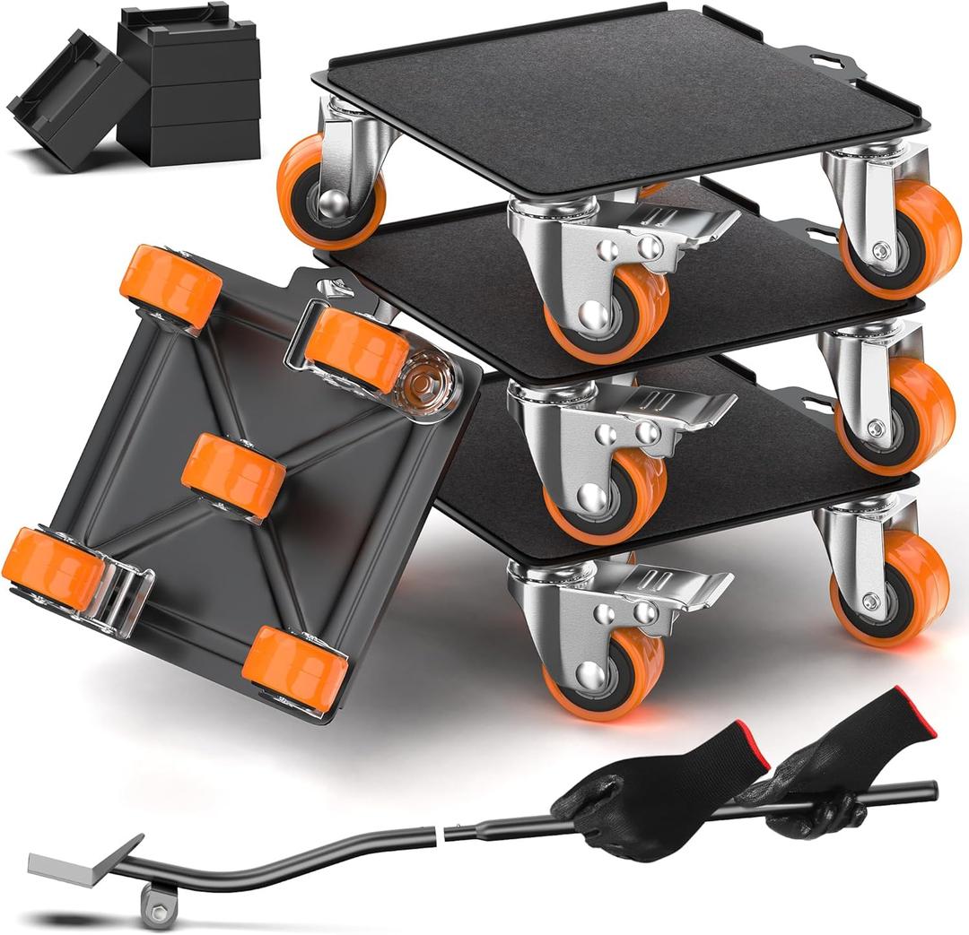 2000 lb Capacity - Heavy Duty Furniture Movers with Wheels and Moving Dolly, Includes Furniture Lifter Jacks Tool Set, Gliders, Sliders, 5 Rollers Casters Cart. Easily Move Furniture, Piano, Equipment (6.9" x 6.9", Black)