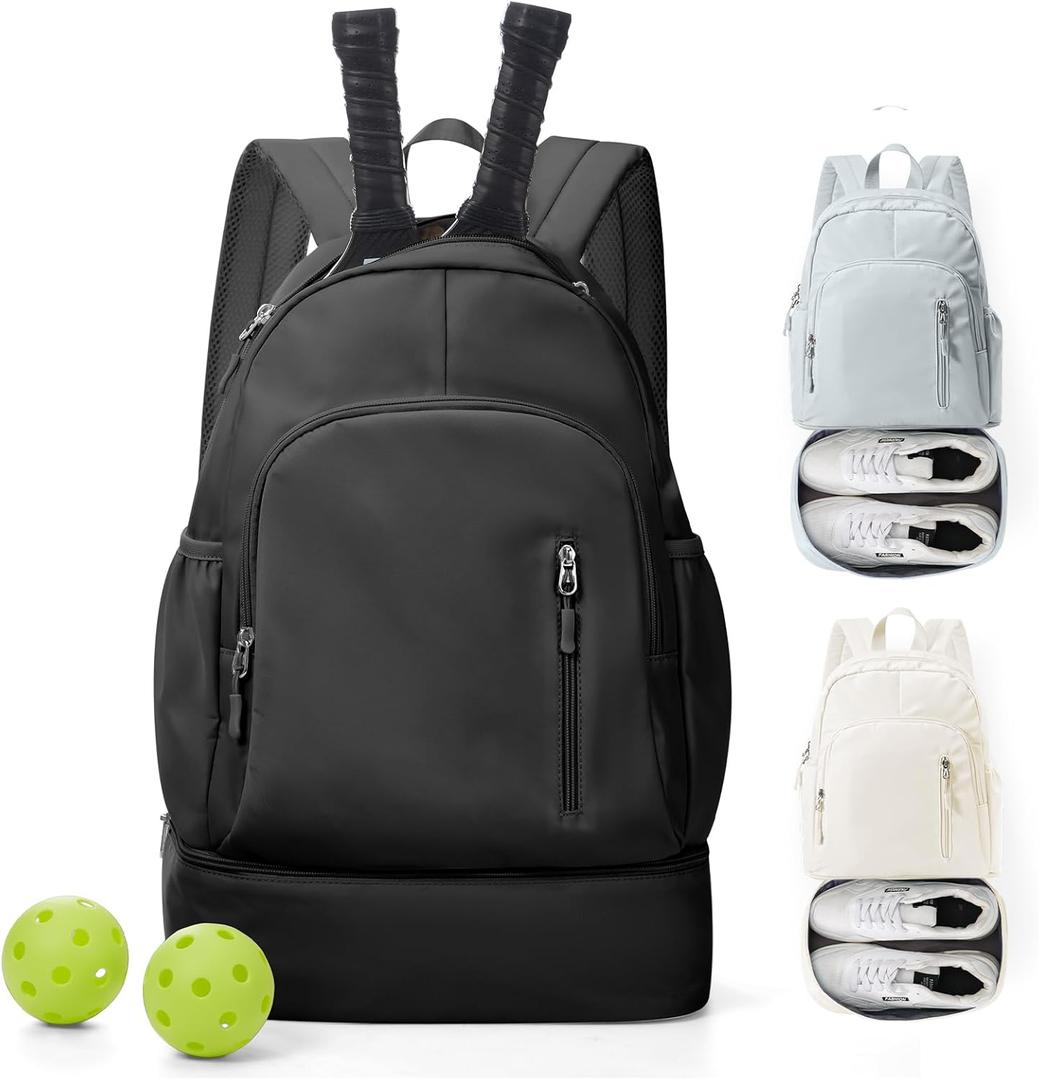 Pickleball Backpack for Women Men, Gym Back Pack with Shoe Compartment Pickleball Bag Fits 2 Pickle Ball Paddles