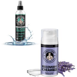 Coach Soak Lavender Magnesium Lotion & Magnesium Oil Spray with MSM - 8oz Topical Spray for Feet & Body and 3.4oz Natural Cream for Muscle & Joint Relaxation