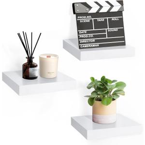 Sorbus Square Floating Shelf for Wall - 3 Small Shelves with Invisible Mounting Brackets for Living Room Decor, Bedroom, Bathroom Decor, Home & Kitchen - 9" White Wall Shelf to Display Photos Trophies