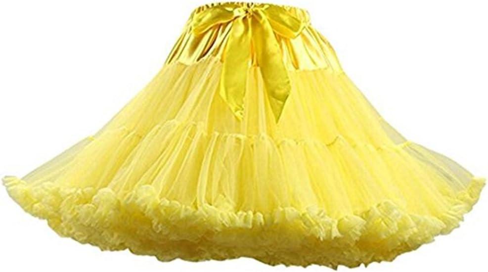 Womens 3-Layered Pleated Tulle Petticoat Tutu Puffy Party Cosplay Skirt (Yellow), Size: One Size