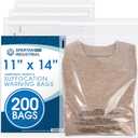 Spartan Industrial - 11 X 14 (200 Count) Self Seal Clear Poly Bags with Suffocation Warning for Packaging, T Shirts - Permanent Adhesive