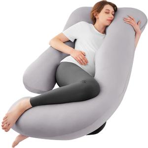 Sasttie Cooling Pregnancy Pillows for Sleeping, U Shaped Full Body Pillow with Removable Cover, Pregnant Women Must Haves, Maternity Essential, Light Grey