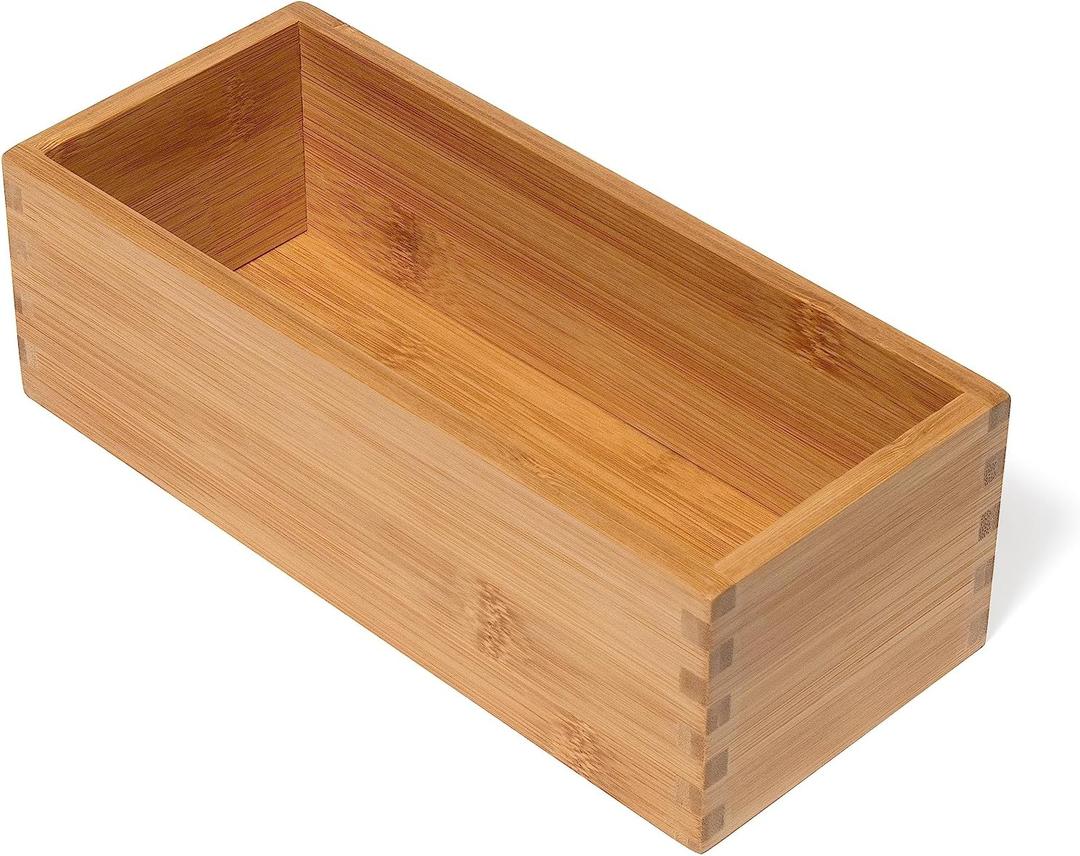 Lipper International Bamboo Wood Utensil Holder Storage Box for Cooking Tools, Makeup, or Office Supplies, 4" x 9 1/4" x 3"