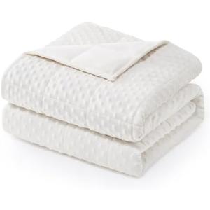 Wemore Minky Dot Weighted Blanket for Adults Twin Size 15 lbs, Soft Heavy Blanket for Stress Relief and Sleep Promotion, Breathable Blanket for All-Season with Glass Beads, White 48 x 72 inches