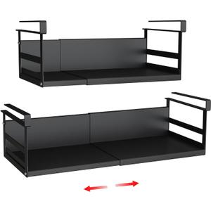 Expandable Under Cabinet Shelf Organizer with 0.94-Inch Thick Clips, Heavy Duty Extendable Under Shelf Storage Basket for Pantry or Laundry Room, Black, 2 Pack, Interior: 4.13" H x 7.2" D