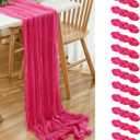 12 Pack Hot Pink 10 Ft Cheesecloth Table Runner 21x120 Inch Boho Wrinkled Sheer Romantic Gauze Decor for Wedding, Bridal Shower, Birthday Party