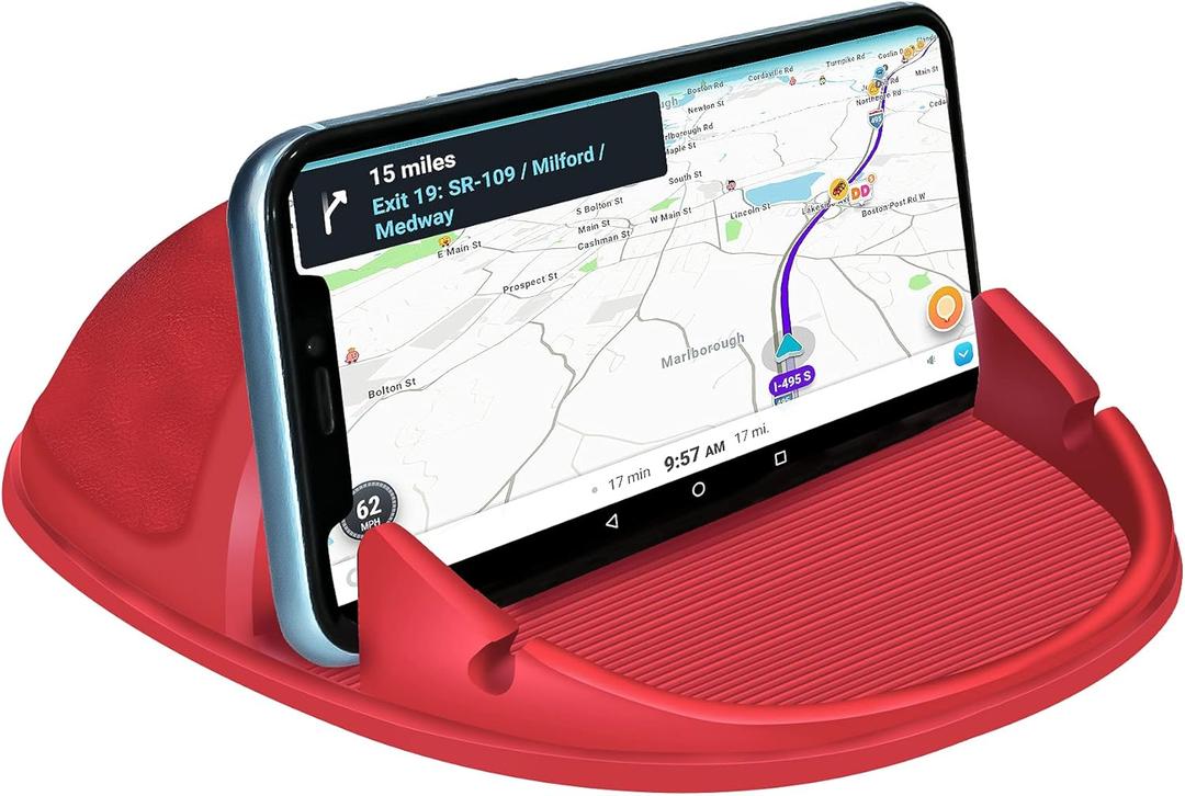 Loncaster Car Phone Holder, Car Phone Mount Silicone Car Pad Mat for Various Dashboards, Slip Free Desk Phone Stand Compatible with iPhone, Samsung, Android Smartphones, GPS Devices and More (Red)