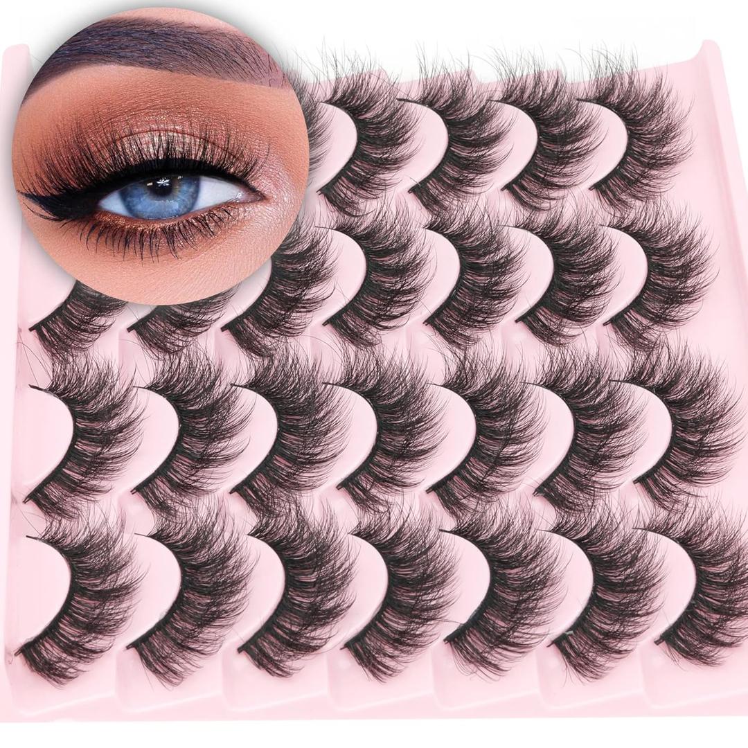 Wispy False Eyelashes Cat Eye Lashes Natural Look Mink Lashes 16mm Strip Eyelashes Pack Wholesale 14 Pairs 4D Volume Multipack by TNFVLONEINS