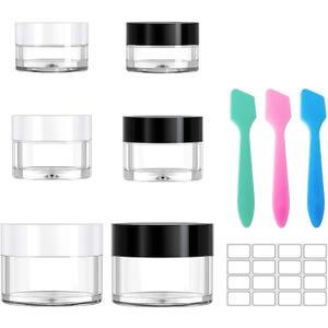 Premium Travel Size Containers for Toiletries, 3 Size 0.35/0.5/1 OZ Small Cosmetic Jars for Makeup Face Creams Lotion Moisturizer, 6 Pieces Jars with 2 Pieces Mini Spatulas