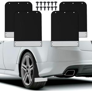 4 Pack Universal Mud Flaps, Black Splash Guards Car Mudguard with Night Reflectors Mudflaps and Screw Accessories Front and Rear Protection for Trucks Cars SUVs Vans (12.2" x 9.5")