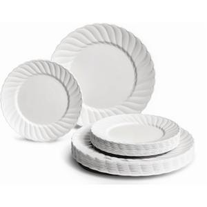 " OCCASIONS " 50 Plates Pack (25 Guests)-Vintage Wedding Party Disposable Plastic Plate Set -25 x 10.25'' Dinner + 25 x 7.5'' Salad/Dessert plates (Blossom in White)