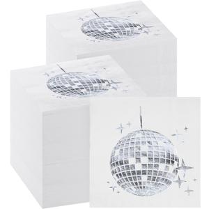160 Pack Disco Party Cocktail Napkins Stylish Disposable 70s 80s 90s Party Supplies Disco Cocktail Napkins for Engagement Birthday Graduation Baby Shower Supplies(Silver)