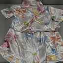 Ekouaer Satin Pajama for Women Short Sleeve Silky Pj Short Set Bow Front Tie Up Loungewear Sleepwear,Small