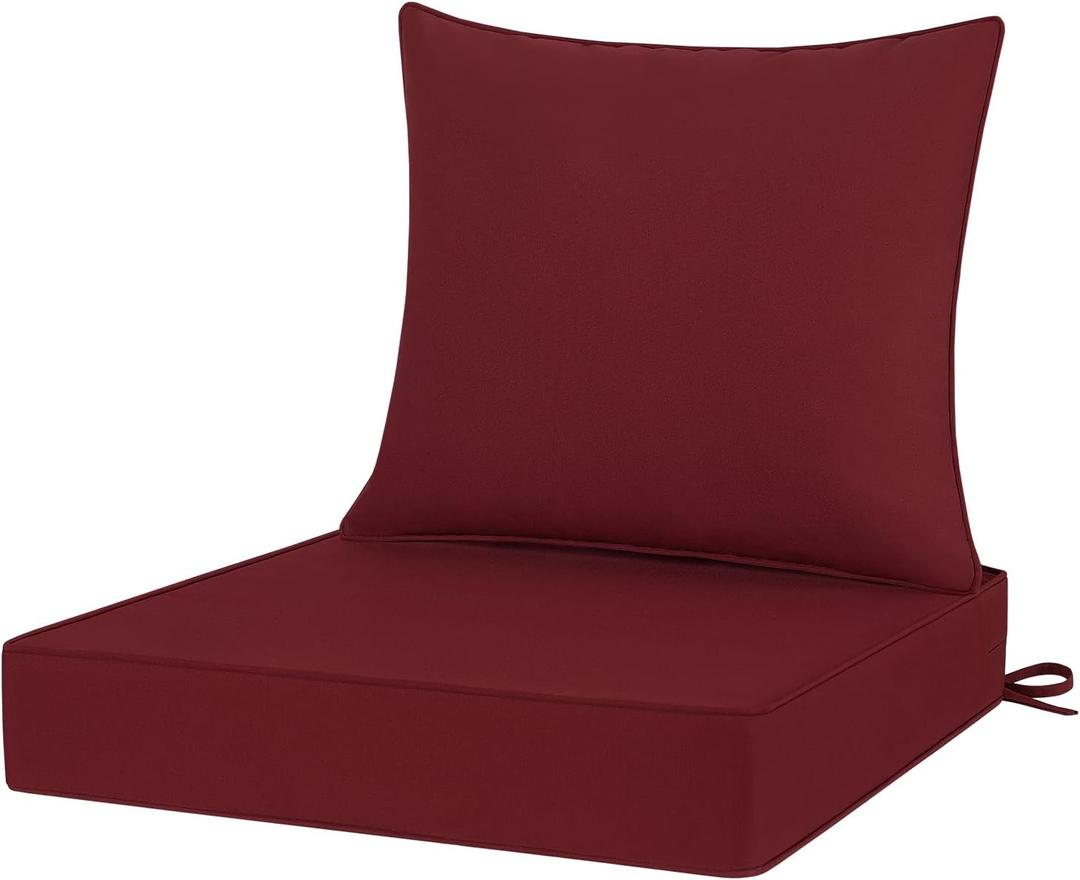 Outdoor Chair Cushions 22x22, Patio Furniture Cushions with Removable Cover, Outdoor Deep Seat Cushion Set with Ties and Handle, Waterproof Outdoor Cushions for Chair Sofa Couch, Burgundy