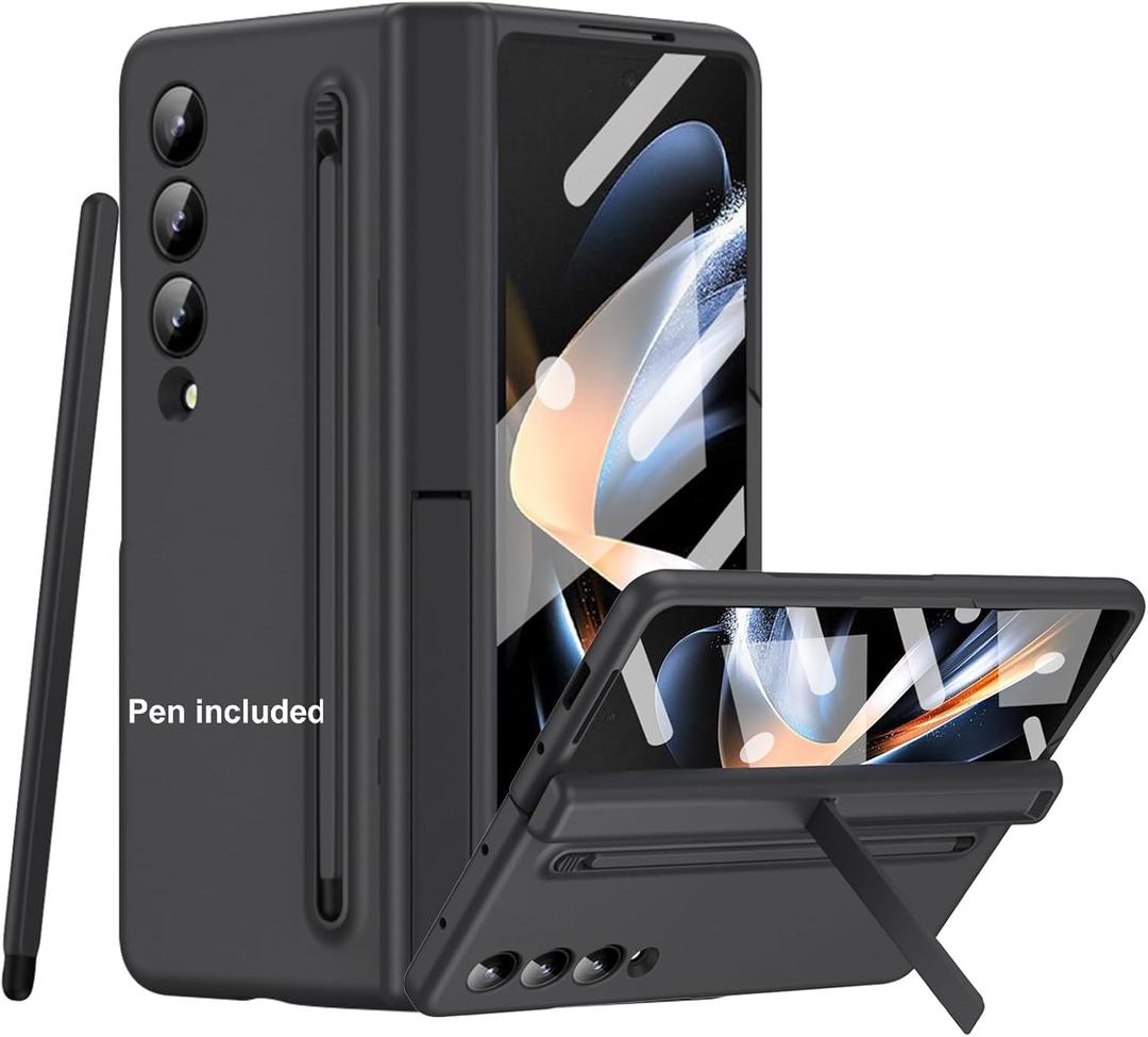 for Samsung Galaxy Z Fold 4 Case with New Slim S Pen (2023) Holder & Capacitance Pen, Screen Protector, Hinge Protection, Camera Protection Stand Cover 5G 2022, Black