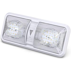 Leisure LED RV LED Ceiling Double Dome Light Fixture with Dimmer Switch Interior Lighting for Car/RV/Trailer/Camper/Boat DC 12V 550 Lumens Natural White 4000-4500K (1)
