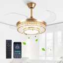 42" Retractable Ceiling Fans with Lights, Crystal Chandelier Ceiling Fan with Remote & APP Control, Modern Dimmable LED Fandelier for Living Room, Dinning Room, Bedroom (Gold)