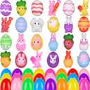 24 Pack Easter Mochi Squishy Toys Squishies Easter Toys with 24 PCS Plastic Easter Eggs for Kids Girls Boys Party Favors Easter Basket Stuffers Party Favors Candy Bags Gifts