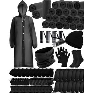 Jecery 160 Pcs Winter Homeless Care Package Supplies Bulk Blankets Beanies Gloves Socks for Donation Shelters Charity Giving (Black)