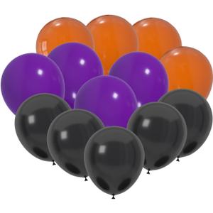 100 Pcs 12-Inch Latex Balloons in Black, Orange, and Purple - Perfect for Halloween, Graduation, Birthday, Baby Shower, Party Decorations