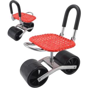 Garden Stool with Wheels, 360° Rotating Rolling,Adjustable Seat Height 8.7"–13.8", Max Load 300 lbs, Heavy Duty Ergonomic Mobile Gardening Work Chair, Labor-Saving Outdoor Planting Helper
