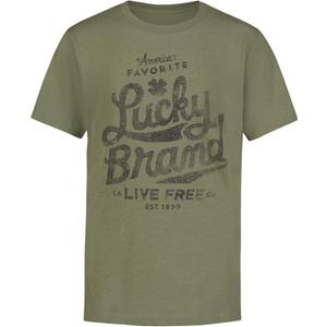 Lucky Brand Boys' Short Sleeve Graphic Crew Neck T-Shirt, Soft, Comfortable, Relaxed Fit (Green)