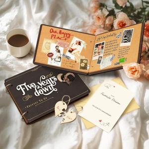 Stofinity 5 Year Anniversary Wood Gifts For Men Women - Unique 5 Year Wedding Gifts For Husband Wife, Wooden Anniversary Scrapbook Photo Album Journal, Romantic 5th Marriage Gift For Couple