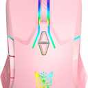 Wired USB Mouse, Computer Mouse with RGB Lighting, 4 Adjustable DPI, Ergonomic Optical Office Mouse, 7 Buttons Corded Mice for Window/PC/Laptop/Desktop/Mac/Chromebook, Pink